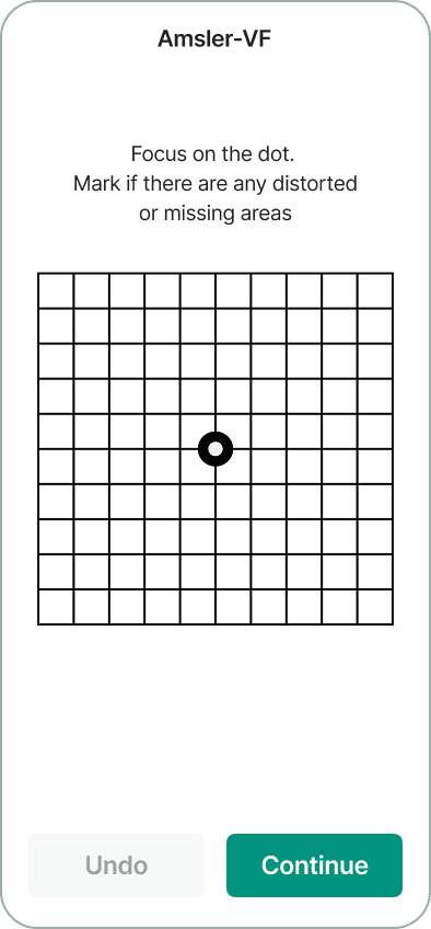 Amsler & Central Visual Field test screen